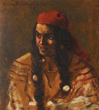 Картина "gypsy woman with red scarf" художника "бенчиле октав"