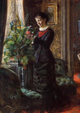 Репродукция картины "portrait of fru lisen samson, nee hirsch, arranging flowers at a window" художника "цорн андерс"