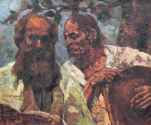 Репродукция картины "confession of the peasant (composition with self-portrait)" художника "бенчиле октав"