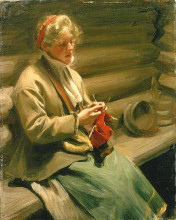 Репродукция картины "girl knitting" художника "цорн андерс"