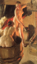 Репродукция картины "девушки из даларны в бане" художника "цорн андерс"