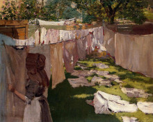 Картина "wash day - a back yard reminiscence of brooklyn" художника "чейз уильям меррит"