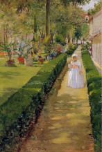 Репродукция картины "child on a garden walk" художника "чейз уильям меррит"