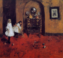 Картина "children playing parlor croquet (sketch)" художника "чейз уильям меррит"