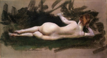 Картина "reclining nude" художника "чейз уильям меррит"