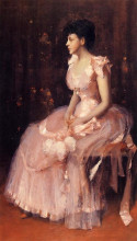 Репродукция картины "portrait of a lady in pink (aka lady in pink portrait of mrs. leslie cotton)" художника "чейз уильям меррит"