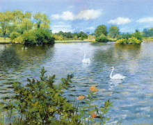 Репродукция картины "a long island lake" художника "чейз уильям меррит"
