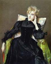 Копия картины "seated woman in black dress" художника "чейз уильям меррит"