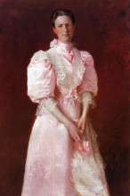 Копия картины "a study in pink (portrait of mrs. robert p. mcdougal)" художника "чейз уильям меррит"