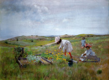 Репродукция картины "the little garden" художника "чейз уильям меррит"