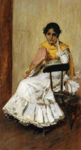 Репродукция картины "a spanish girl (portrait of mrs. chase in spanish dress)" художника "чейз уильям меррит"