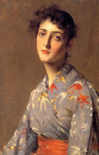 Картина "girl in a japanese kimono" художника "чейз уильям меррит"