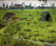 Картина "a bit of holland meadows (aka a bit of green in holland)" художника "чейз уильям меррит"