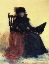 Картина "a lady in black (aka the red shawl)" художника "чейз уильям меррит"