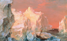 Репродукция картины "icebergs and wreck in sunset" художника "чёрч фредерик эдвин"