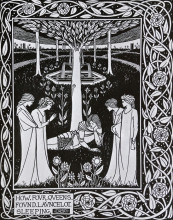 Репродукция картины "how four queens found launcelot sleeping" художника "бёрдслей обри"