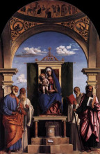 Репродукция картины "madonna and child enthroned with saints" художника "чима да конельяно"