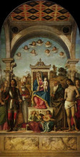 Репродукция картины "madonna and child with saints" художника "чима да конельяно"