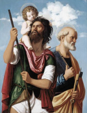 Репродукция картины "st. christopher with the infant christ and st. peter" художника "чима да конельяно"
