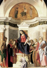 Репродукция картины "madonna enthroned with the child" художника "чима да конельяно"