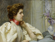 Картина "portrait of a lady with a red scarf" художника "шабас поль эмиль"