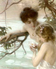 Репродукция картины "mother and child bathing" художника "шабас поль эмиль"