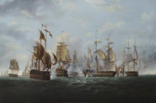 Картина "hms alexander’ commanded by captain rodney bligh, shortly before striking her colours to the french squadron, 6 november 1794" художника "шайер уильям"