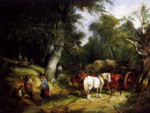 Копия картины "carting timber in the new forest" художника "шайер уильям"