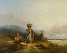 Репродукция картины "fisherfolk and their catch by the sea" художника "шайер уильям"