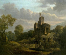 Репродукция картины "landscape with a ruined castle" художника "шайер уильям"