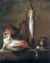 Копия картины "still life with cat and fish" художника "шарден жан батист симеон"