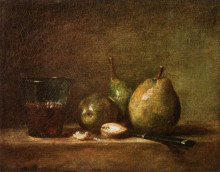 Репродукция картины "pears, walnuts and glass of wine" художника "шарден жан батист симеон"