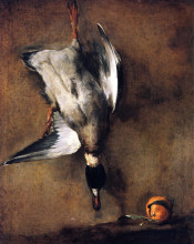 Репродукция картины "a green neck duck with a seville orange" художника "шарден жан батист симеон"