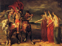Картина "macbeth suivi de banco rencontre les trois sorci&#232;res sur la lande" художника "шассерио теодор"