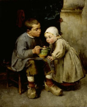 Картина "a boy feeding his younger sister" художника "шерфбек хелена"