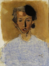 Репродукция картины "portrait of a girl in blue and brown (inez)" художника "шерфбек хелена"