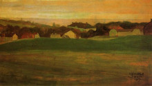 Копия картины "meadow with village in background" художника "шиле эгон"