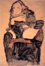 Картина "seated girl with raised left leg" художника "шиле эгон"