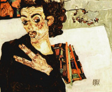 Картина "self-portrait with black vase and spread fingers" художника "шиле эгон"