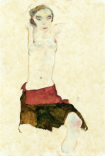 Картина "semi nude with colored skirt and raised arms" художника "шиле эгон"