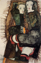 Копия картины "two girls on a fringed blanket" художника "шиле эгон"