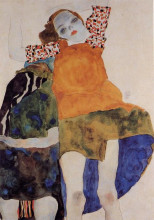 Репродукция картины "two seated girls" художника "шиле эгон"