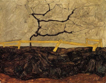 Картина "bare tree behind a fence" художника "шиле эгон"