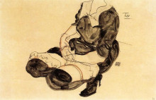 Репродукция картины "female torso, squatting" художника "шиле эгон"