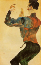 Картина "self portrait with raised arms, back view" художника "шиле эгон"