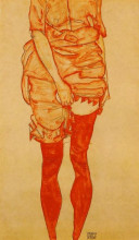 Копия картины "standing woman in red" художника "шиле эгон"