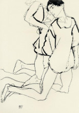 Репродукция картины "two kneeling figures (parallelogram)" художника "шиле эгон"
