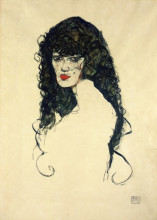 Репродукция картины "portrait of a woman with black hair" художника "шиле эгон"