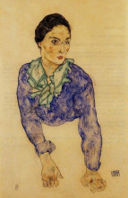 Картина "portrait of a woman with blue and green scarf" художника "шиле эгон"