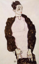 Репродукция картины "self portrait in lavender and dark suit, standing" художника "шиле эгон"